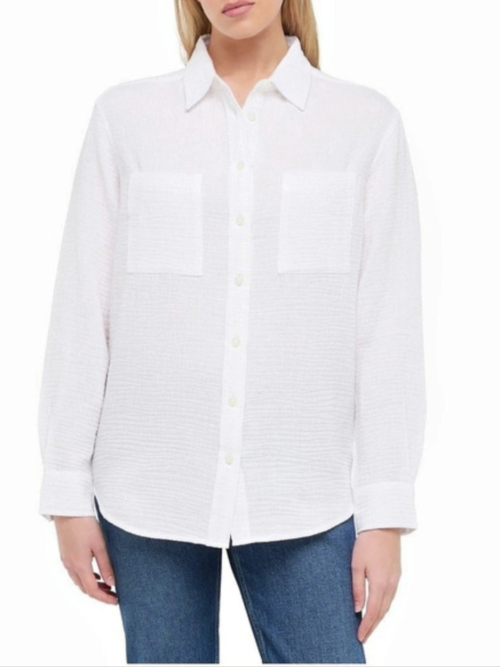 Gap Women's 100% Cotton Double Pocket Crinkle Gauze Shirt White NWT